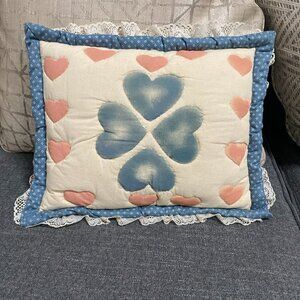 Vintage Handmade Decorative Pillow Hearts And Lace